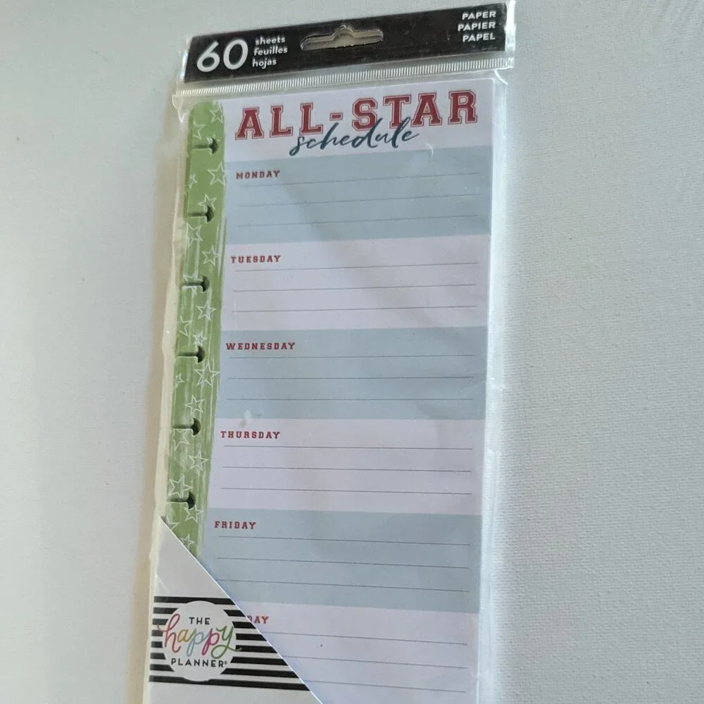NWT Happy Planner All Star Schedule 60 pg Classic Half Sheet Weekly Filler Paper